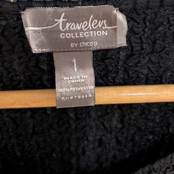CHICO'S Black White TRAVELERS COLLECTION Cardigan Jacket Lightweight Sz 1 MEDIUM - Picture 2 of 9